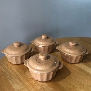 Set of 4 Vintage Blue Mountain Pottery Brown Speckled Glazed Pottery Dish & lid